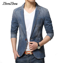 Load image into Gallery viewer, ZhenZhou 2019 Winter Mens Blazer Single Button Brand Denim Blazer Men M-XXL 3XL Jaqueta Masculina Slim Fit Blazer Male Suit