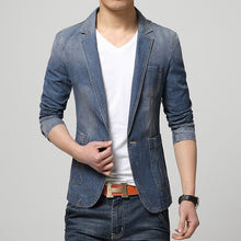 Load image into Gallery viewer, ZhenZhou 2019 Winter Mens Blazer Single Button Brand Denim Blazer Men M-XXL 3XL Jaqueta Masculina Slim Fit Blazer Male Suit