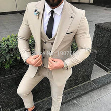 Load image into Gallery viewer, 3 Piece Slim Fit Men Suits Peaked Lapel Tailor Made Wedding Groom Tuxedos Jacket Double Breasted Vest Coat Pants New Fashion