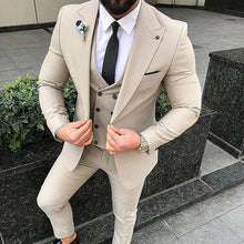 Load image into Gallery viewer, 3 Piece Slim Fit Men Suits Peaked Lapel Tailor Made Wedding Groom Tuxedos Jacket Double Breasted Vest Coat Pants New Fashion
