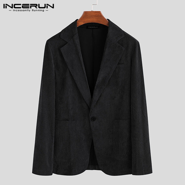 INCERUN Men Blazers Corduroy Long Sleeve Streetwear Plain 2019 Outerwear Fashion Business Chic Mens Blazer Casual Suits Jackets