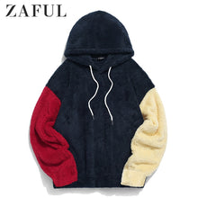 Load image into Gallery viewer, ZAFUL Men&#39;S Hoodies Color-Blocking Splicing Fuzzy Pullover Hoodie Autumn Winter Drawstring Sweatshirts Streetwear Men Color Tops