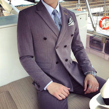 Load image into Gallery viewer, ( Jacket + Pants ) Fashion Stripe Men&#39;s Formal Business Double-breasted Suit Set / Mens Suits With Pants Men Suits For Wedding