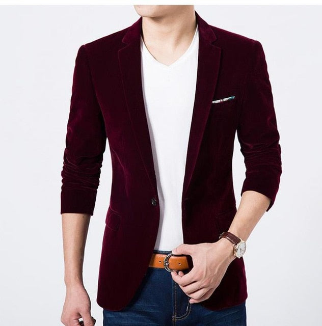 Streetwear Mens Fashion Brand Blazer Velvet British's Style Casual Slim Fit Suit Jacket Male Blazers Coat Jacket For Man