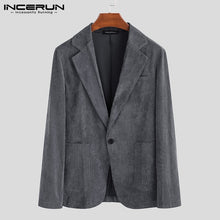 Load image into Gallery viewer, INCERUN Fashion Casual Men Blazers Corduroy Long Sleeve Solid Outerwear Coats Streetwear Business Blazer Suits Jackets Men 2019