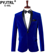 Load image into Gallery viewer, PYJTRL Mens Autumn Winter Classic Shawl Collar Royal Blue Velvet Wedding Groom Suit Jacket Leisure Blazer Masculino Slim Fit