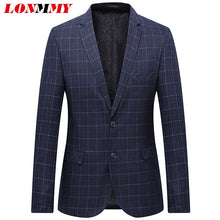 Load image into Gallery viewer, LONMMY Plus size 6XL 7XL Mens blazer jacket Double-button flip-over men suit jacket Plaid Slim fit Blue Navy New 2018 Spring