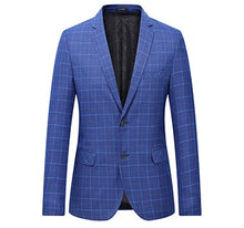 Load image into Gallery viewer, LONMMY Plus size 6XL 7XL Mens blazer jacket Double-button flip-over men suit jacket Plaid Slim fit Blue Navy New 2018 Spring