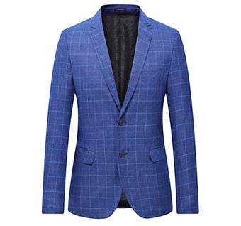 LONMMY Plus size 6XL 7XL Mens blazer jacket Double-button flip-over men suit jacket Plaid Slim fit Blue Navy New 2018 Spring