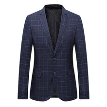Load image into Gallery viewer, LONMMY Plus size 6XL 7XL Mens blazer jacket Double-button flip-over men suit jacket Plaid Slim fit Blue Navy New 2018 Spring